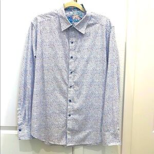 Robert Graham - Mens -White and Blue Casual Button Down Shirt XL